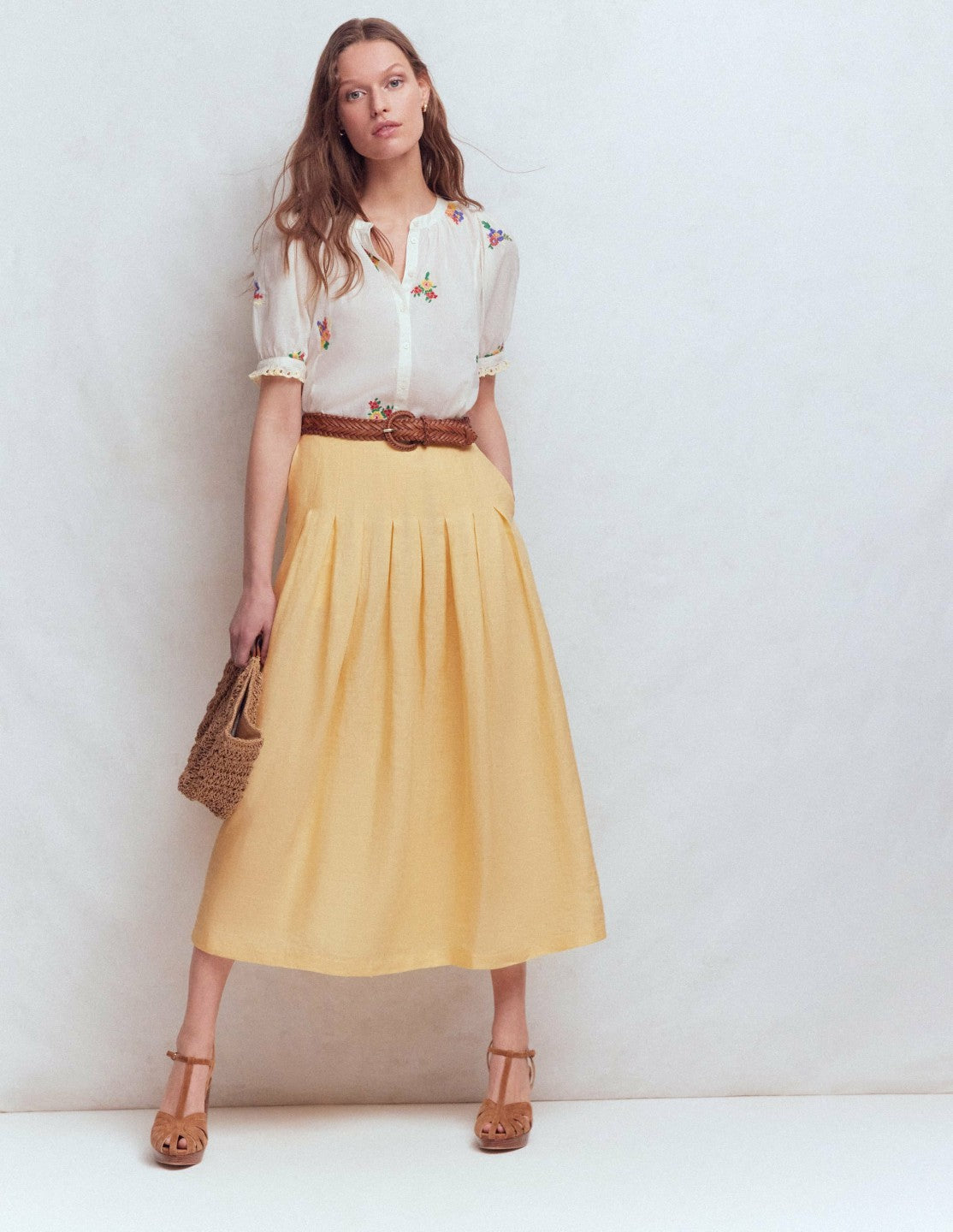 Boden Women Valentina Linen Skirt-Buttercream