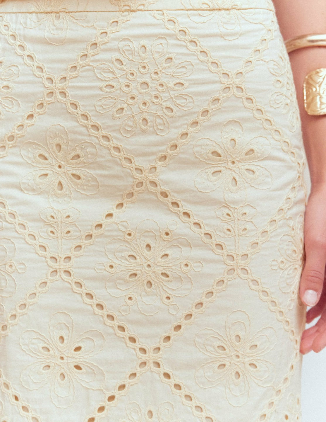 Boden Women Textured Column Skirt-Ivory Broderie