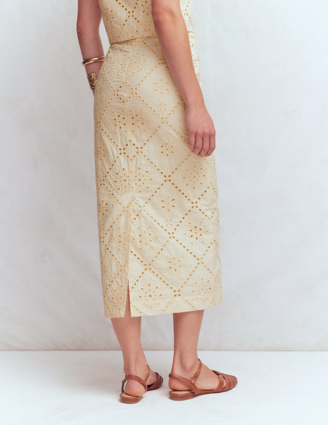 Boden Women Textured Column Skirt-Ivory Broderie