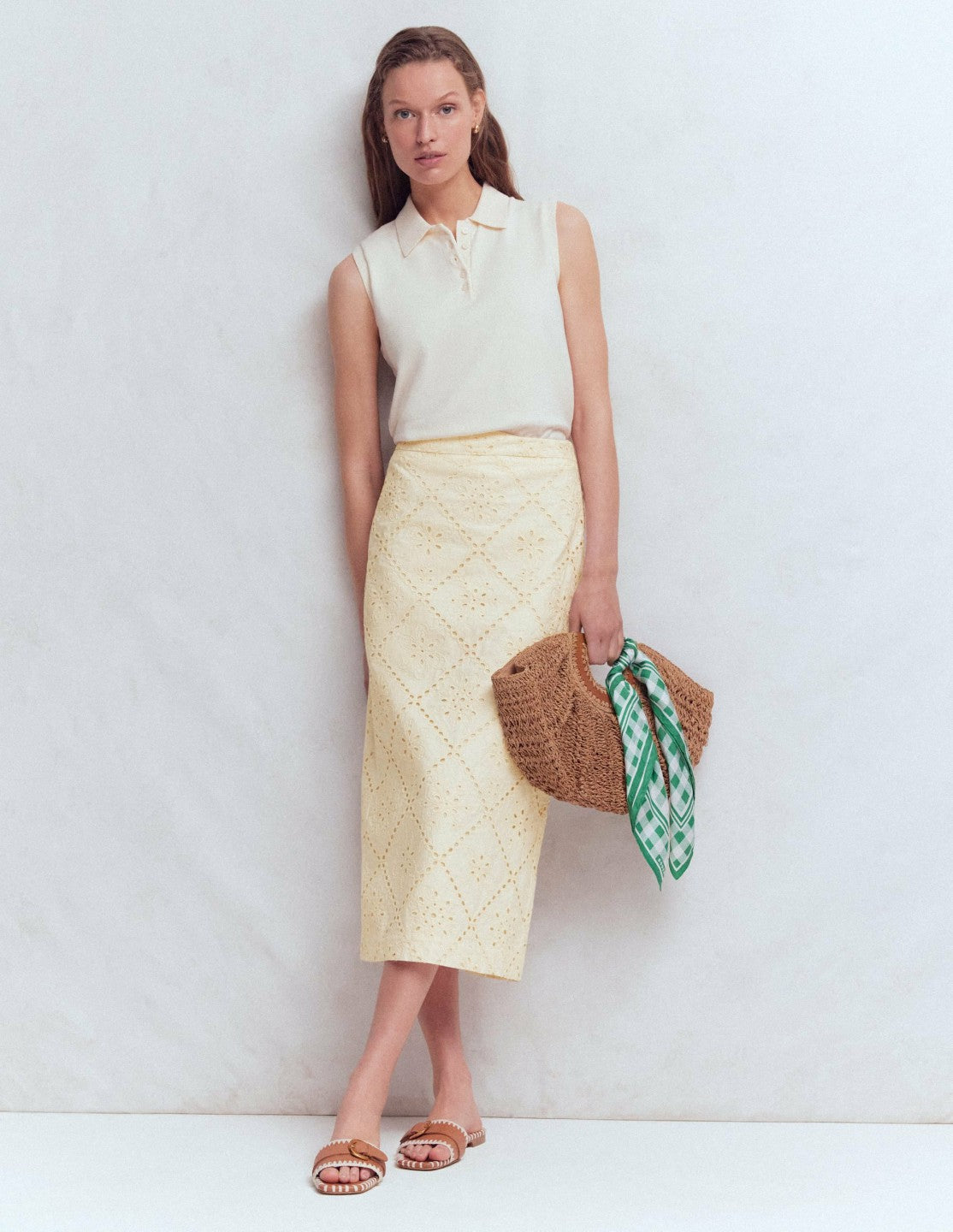 Boden Women Textured Column Skirt-Ivory Broderie