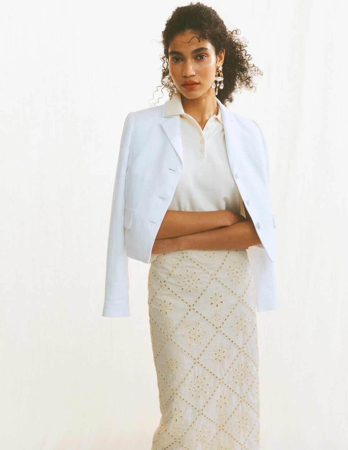 Boden Women Textured Column Skirt-Ivory Broderie
