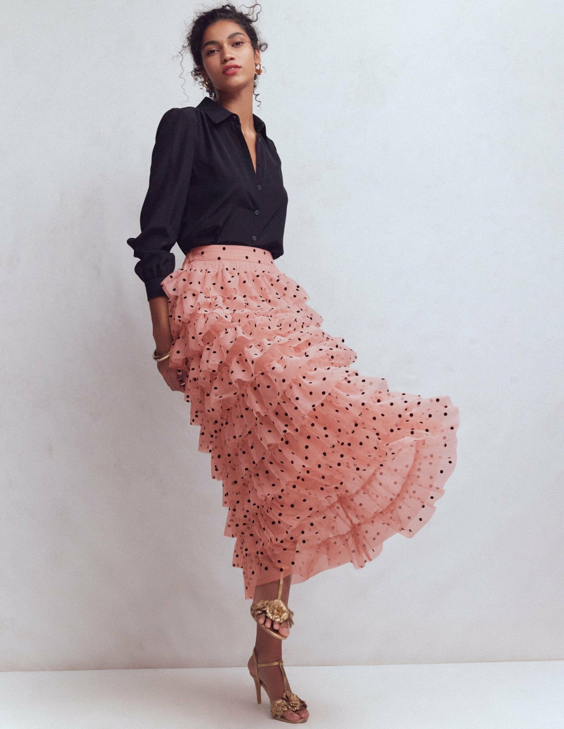 Boden Women Tulle Tiered Skirt-Pink Painted Dot