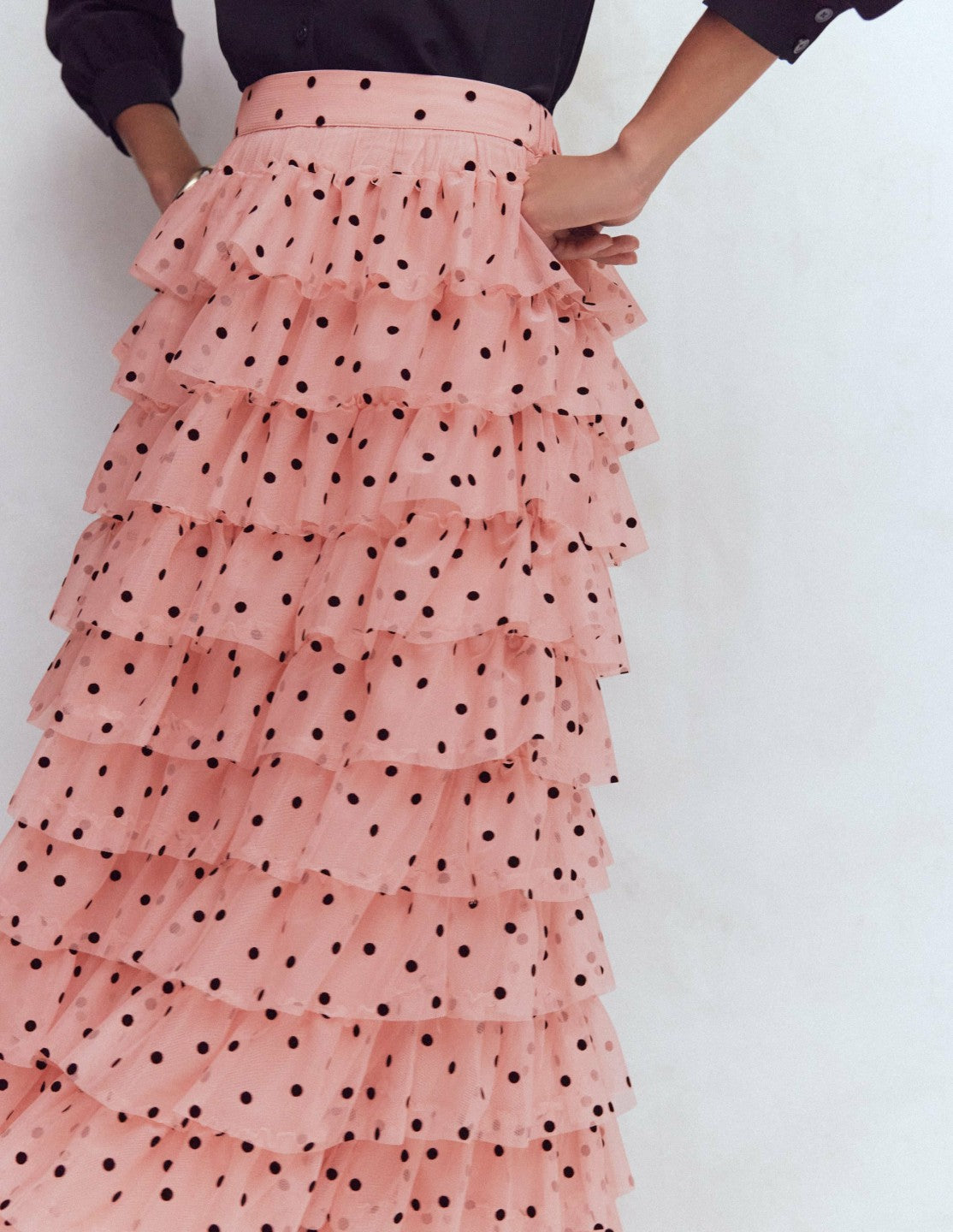 Boden Women Tulle Tiered Skirt-Pink Painted Dot