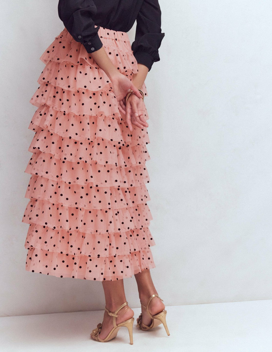 Boden Women Tulle Tiered Skirt-Pink Painted Dot