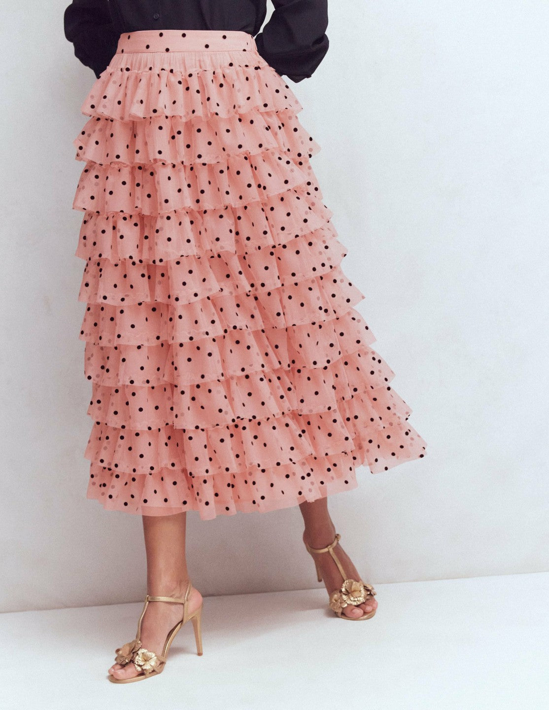 Boden Women Tulle Tiered Skirt-Pink Painted Dot