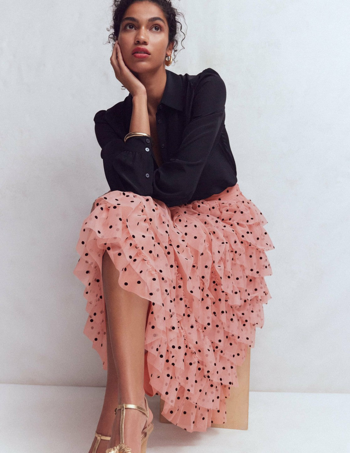 Boden Women Tulle Tiered Skirt-Pink Painted Dot