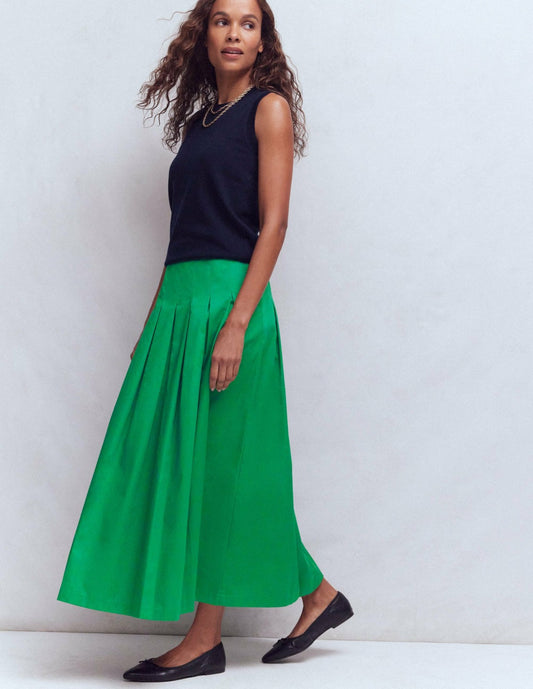 Boden Women Valentina Cotton Sateen Skirt-Rich Emerald