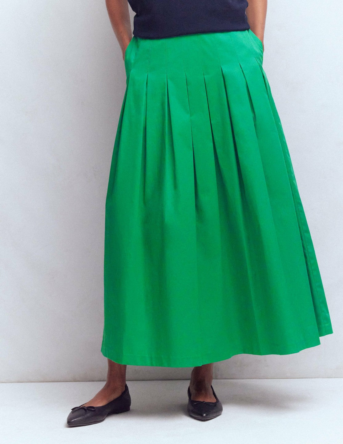 Boden Women Valentina Cotton Sateen Skirt-Rich Emerald
