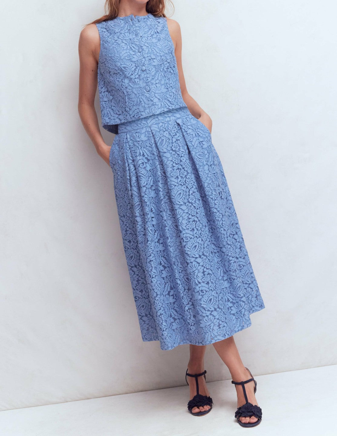 Boden Women Verity Lace Skirt-Cornflower Blue