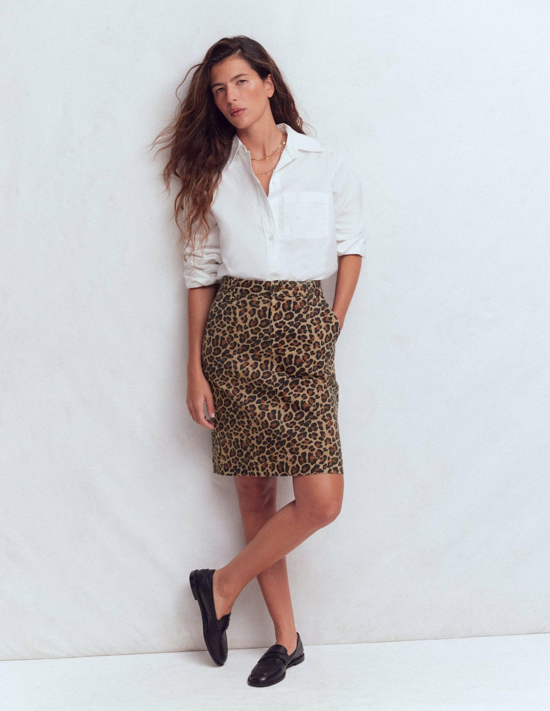 Boden Women Straight Denim Skirt-Animal Print