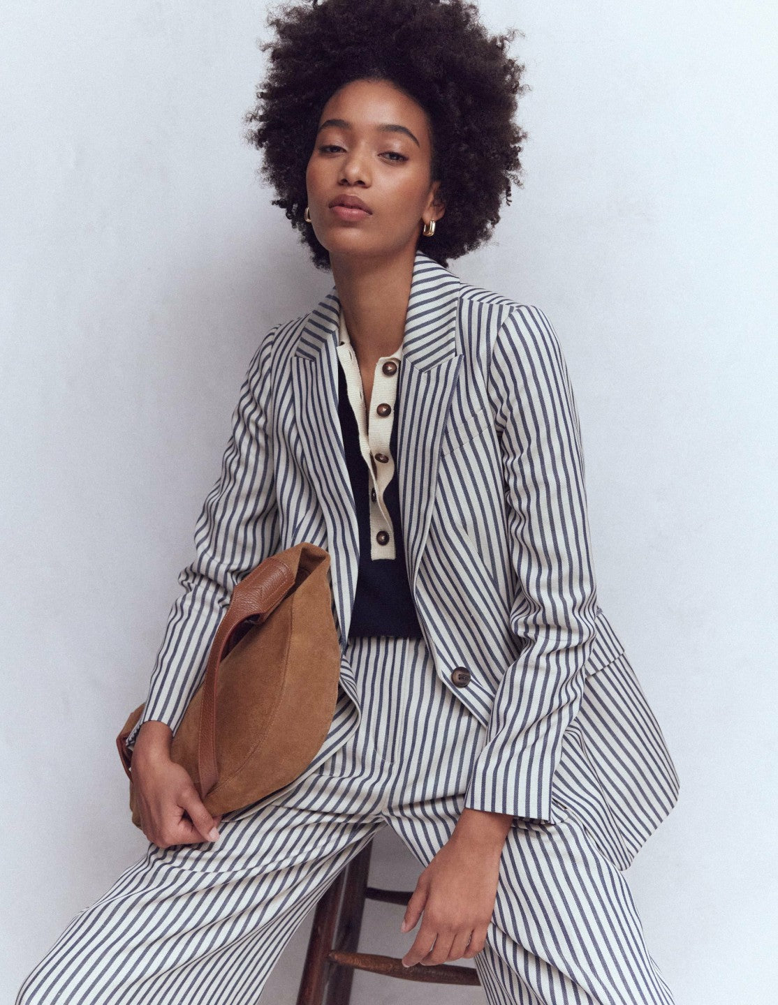 Boden Women Woodbridge Relaxed Blazer-Blue and Ivory Stripe