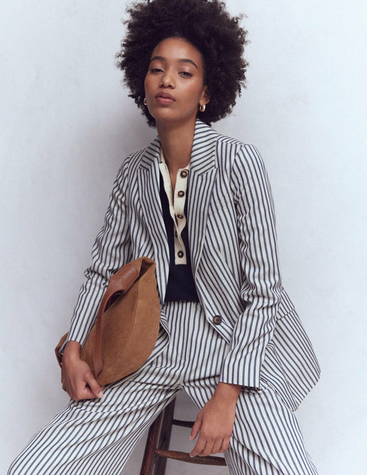 Boden Women Woodbridge Relaxed Blazer-Blue and Ivory Stripe