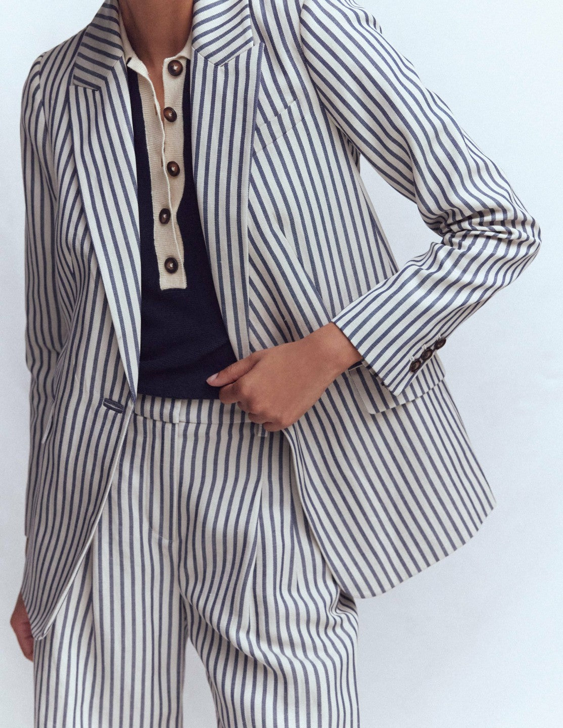 Boden Women Woodbridge Relaxed Blazer-Blue and Ivory Stripe