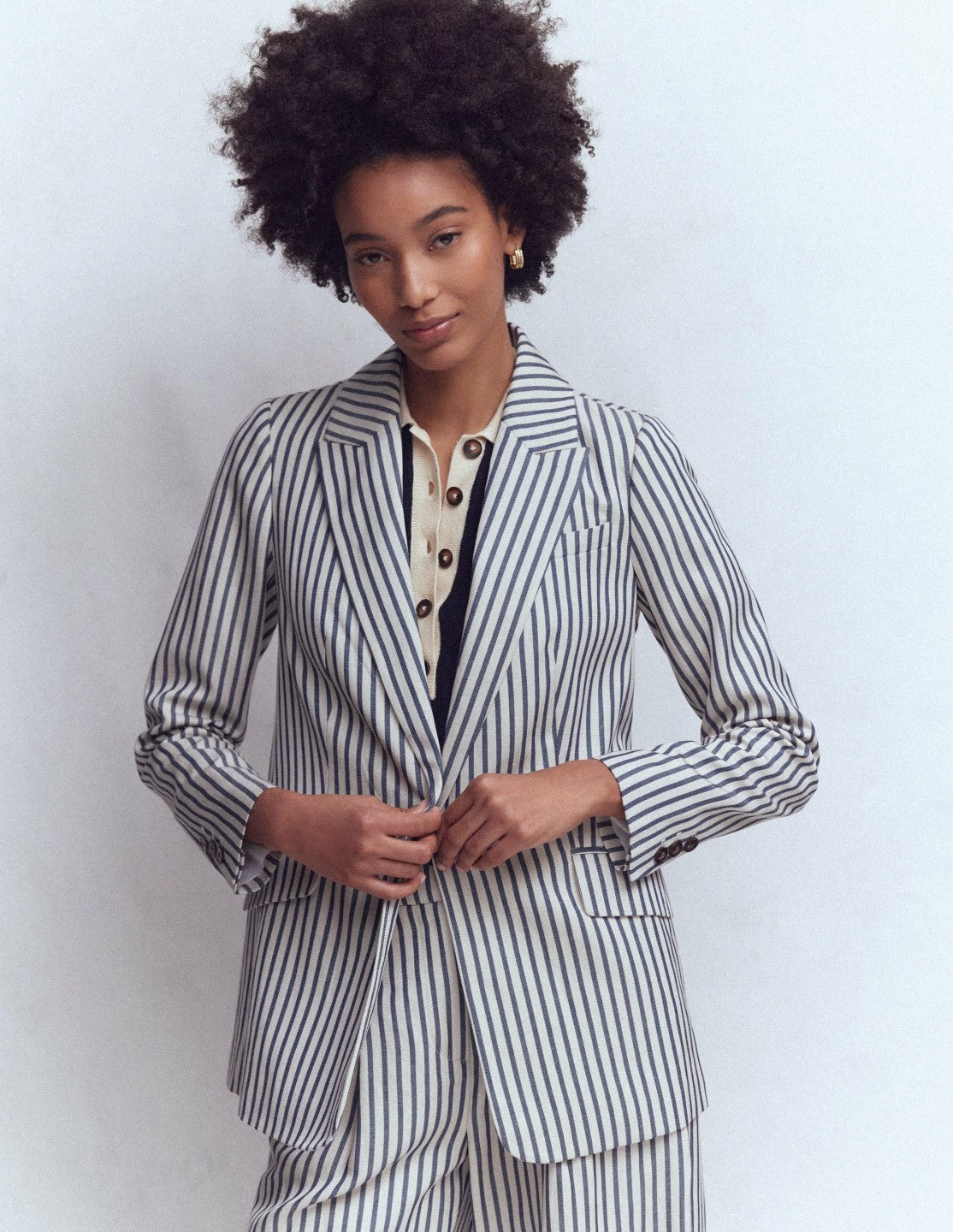 Boden Women Woodbridge Relaxed Blazer-Blue and Ivory Stripe