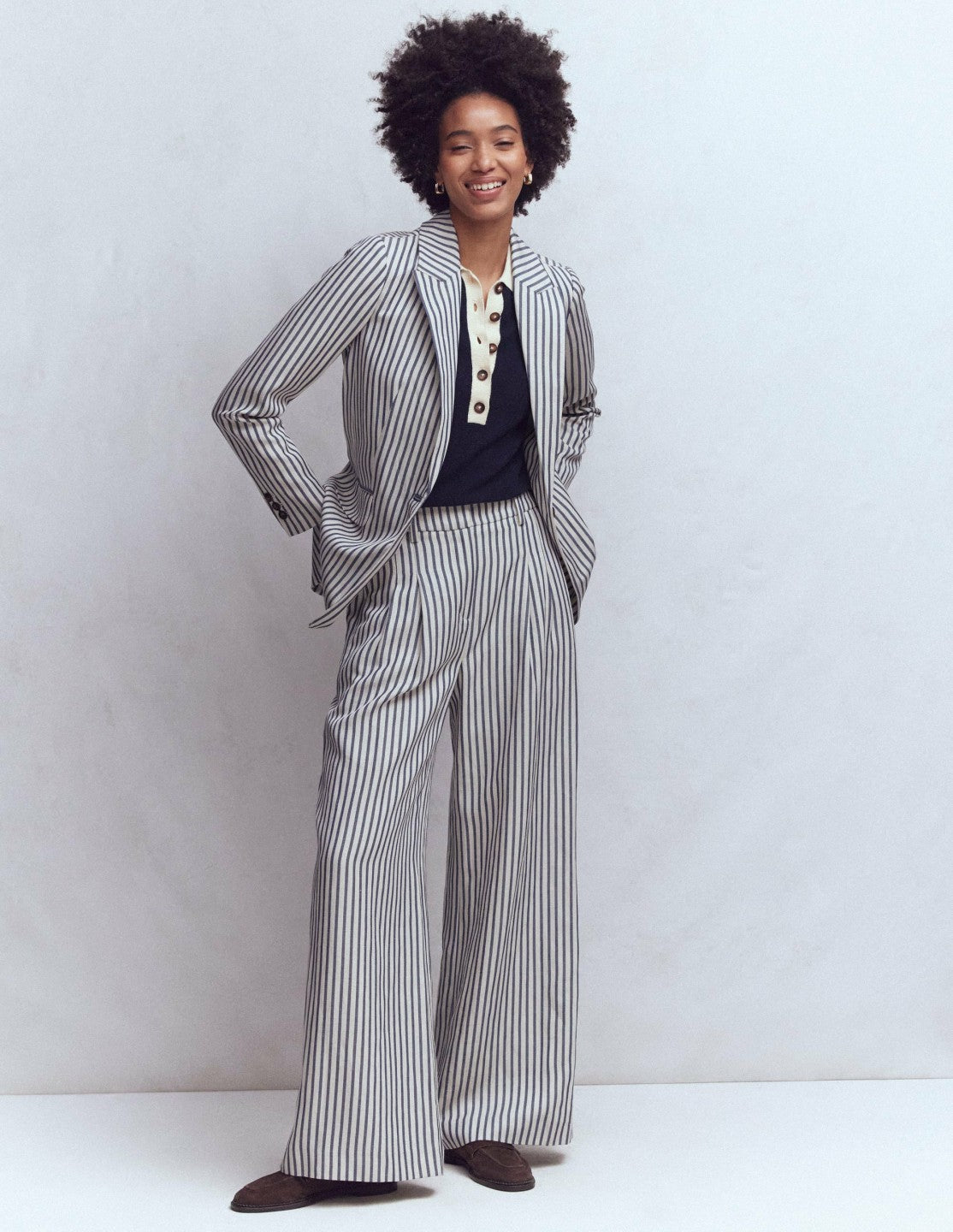 Boden Women Woodbridge Relaxed Blazer-Blue and Ivory Stripe