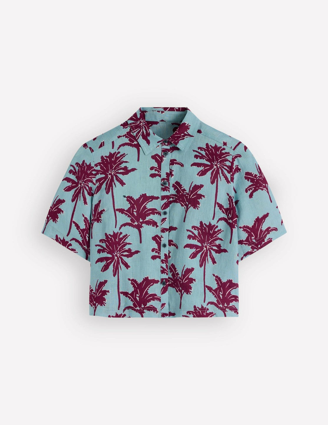 Boden Women Short Sleeve Linen Shirt-Seamist Blue, Palm Paradise