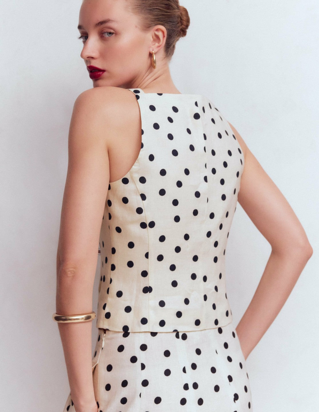 Boden Women Square Neck Linen Waistcoat-Ivory, Painted Dot Spaced