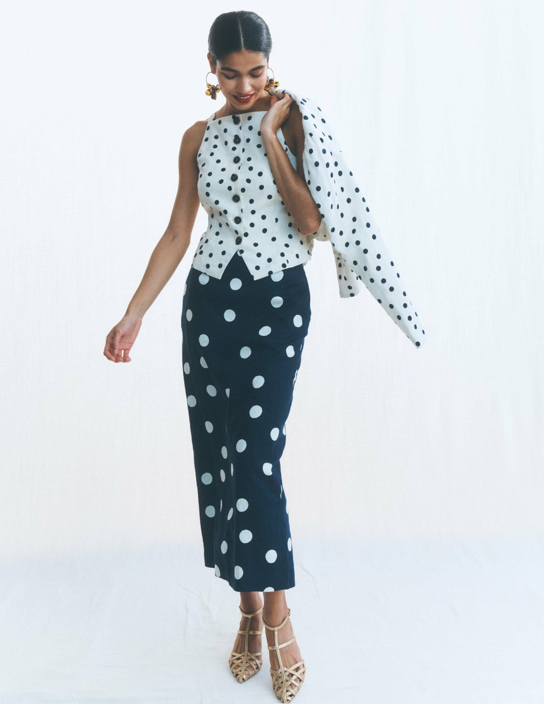 Boden Women Square Neck Linen Waistcoat-Ivory, Painted Dot Spaced