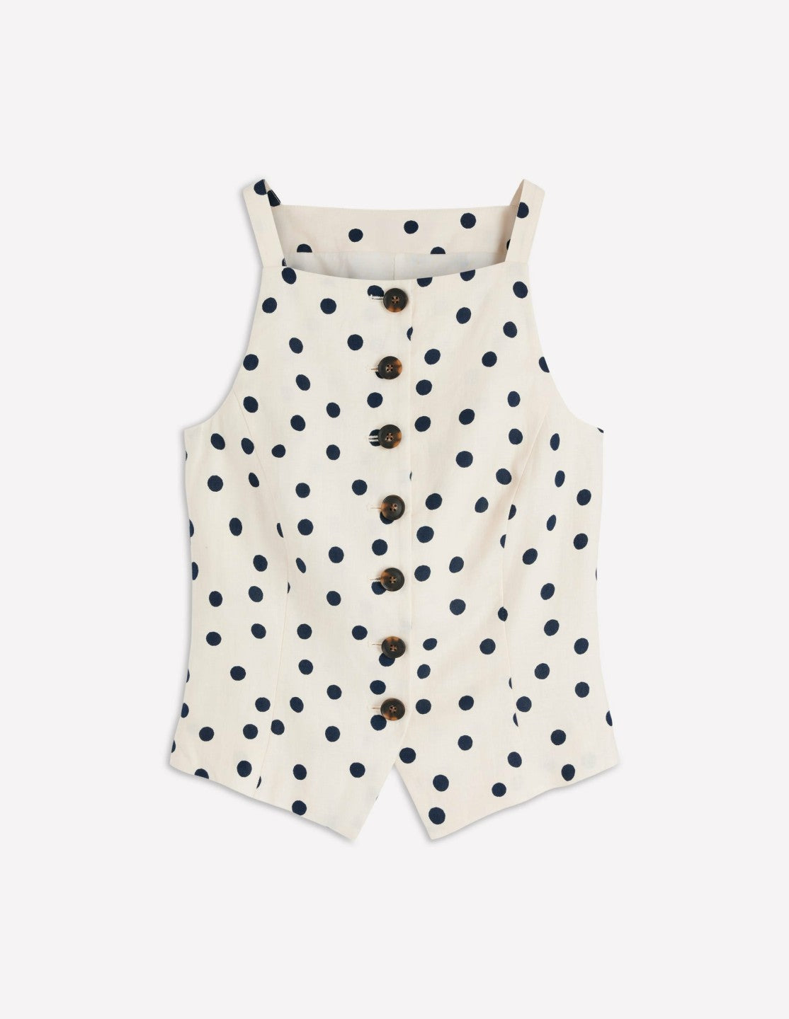 Boden Women Square Neck Linen Waistcoat-Ivory, Painted Dot Spaced