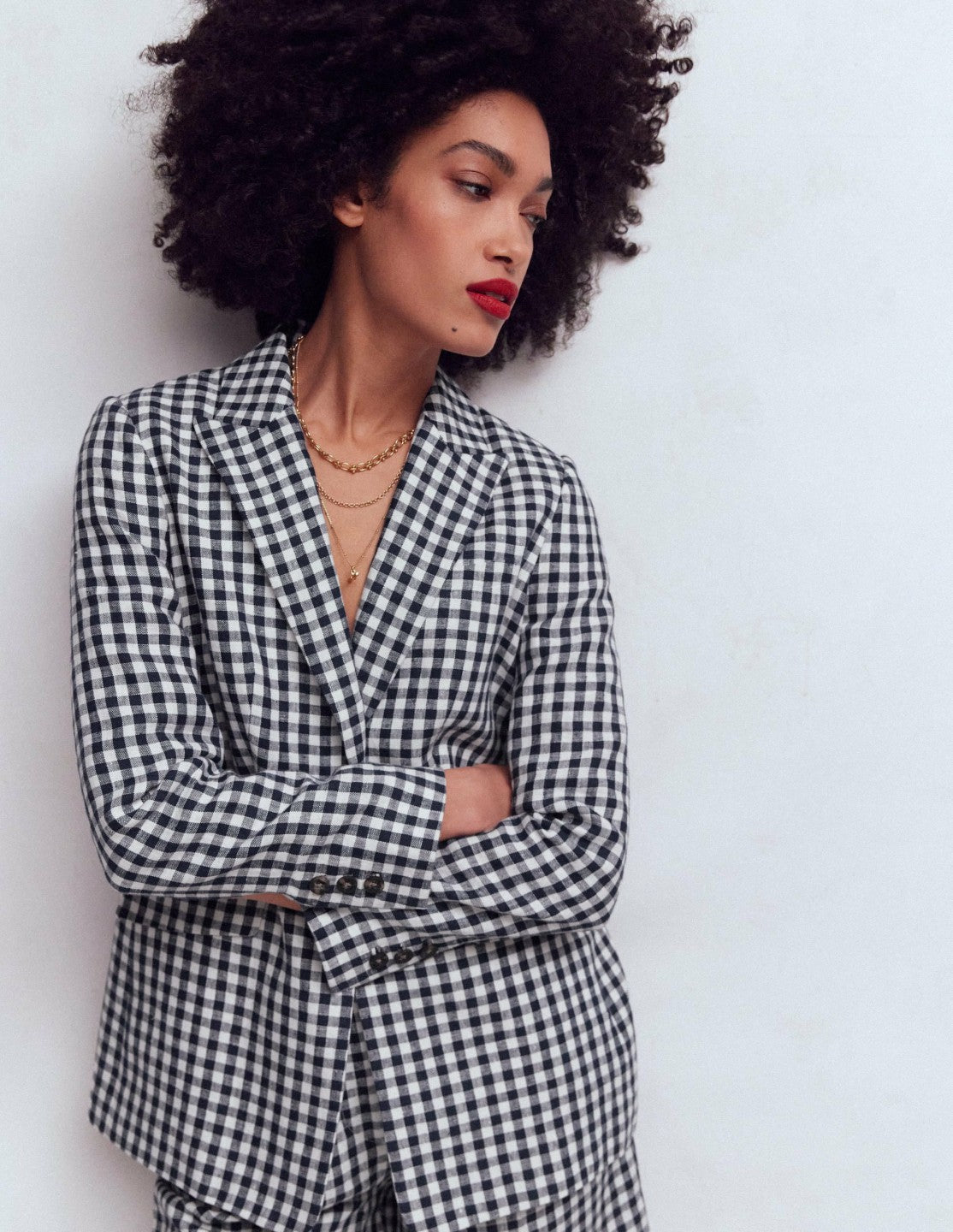Boden Women Woodbridge Linen Blazer-Navy, Ivory Gingham