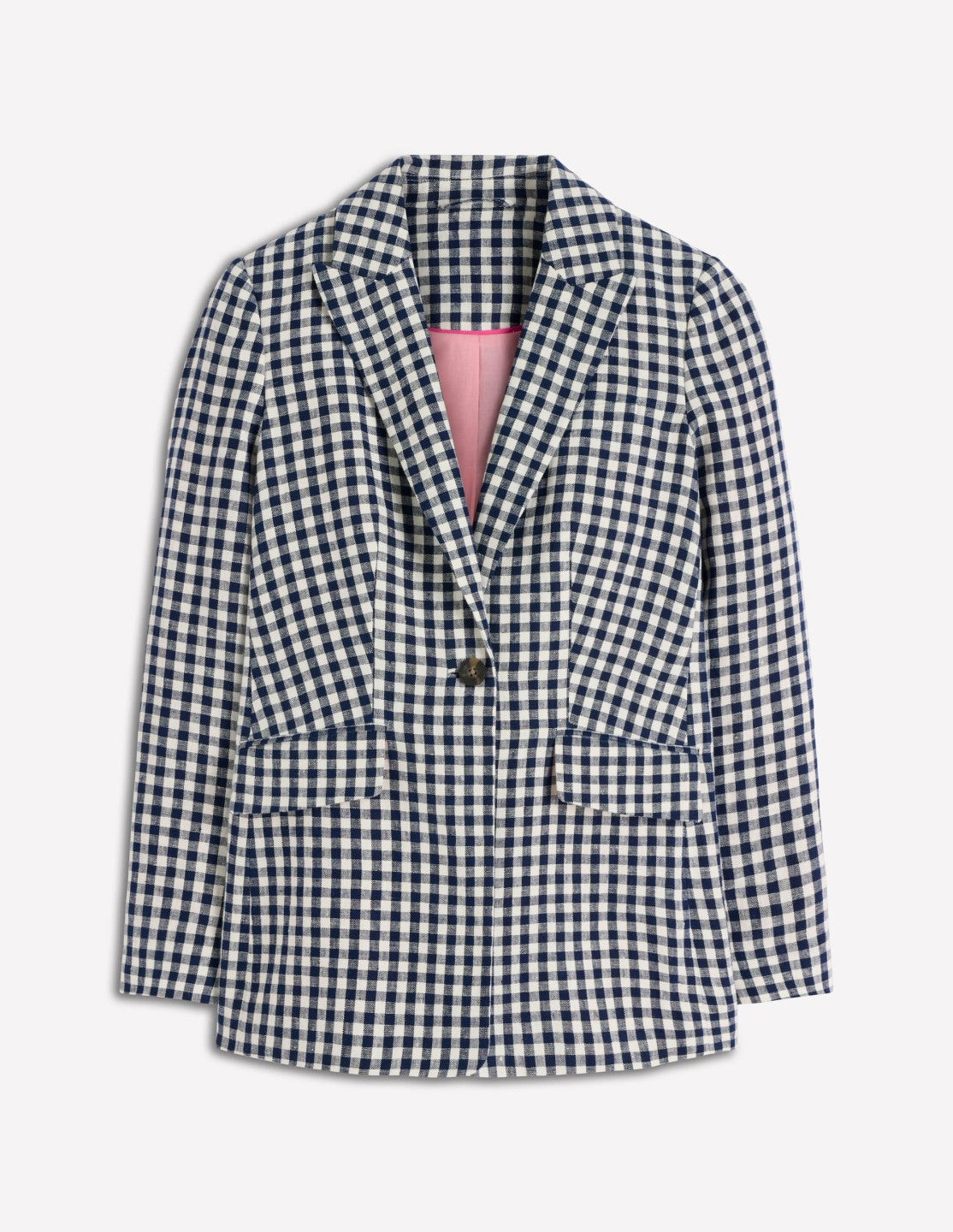 Boden Women Woodbridge Linen Blazer-Navy, Ivory Gingham