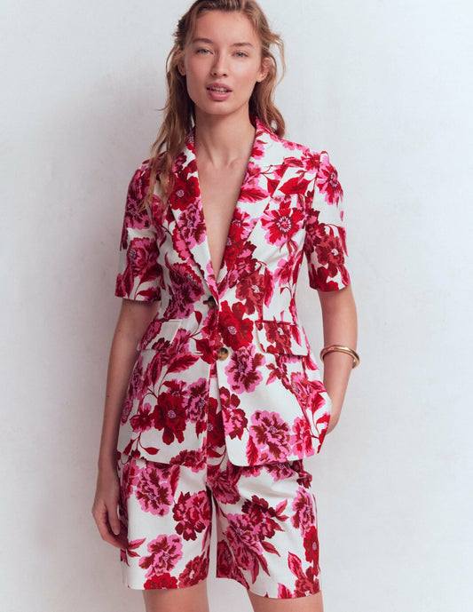 Boden Women Short Sleeve Cotton Blazer-Sangria Sunset, Floral Print
