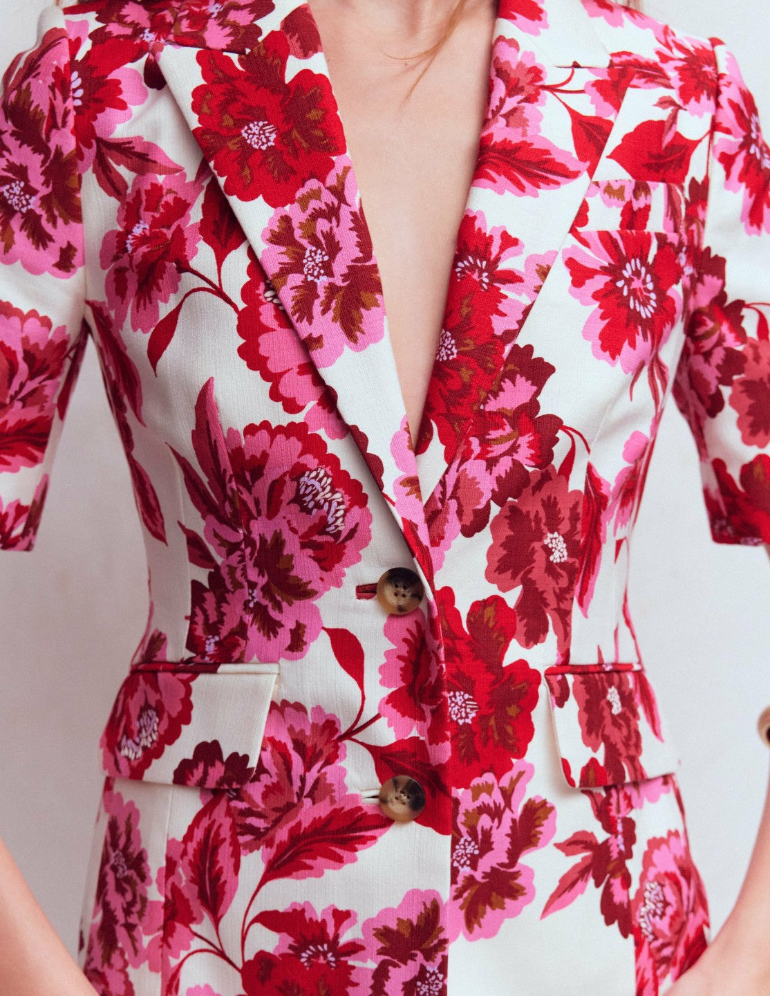 Boden Women Short Sleeve Cotton Blazer-Sangria Sunset, Floral Print