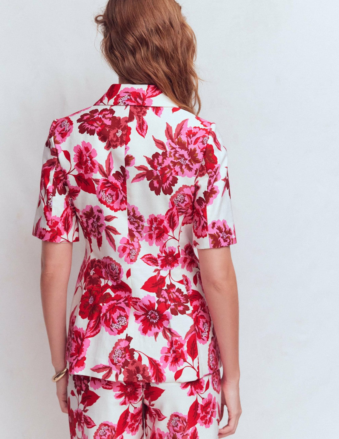 Boden Women Short Sleeve Cotton Blazer-Sangria Sunset, Floral Print