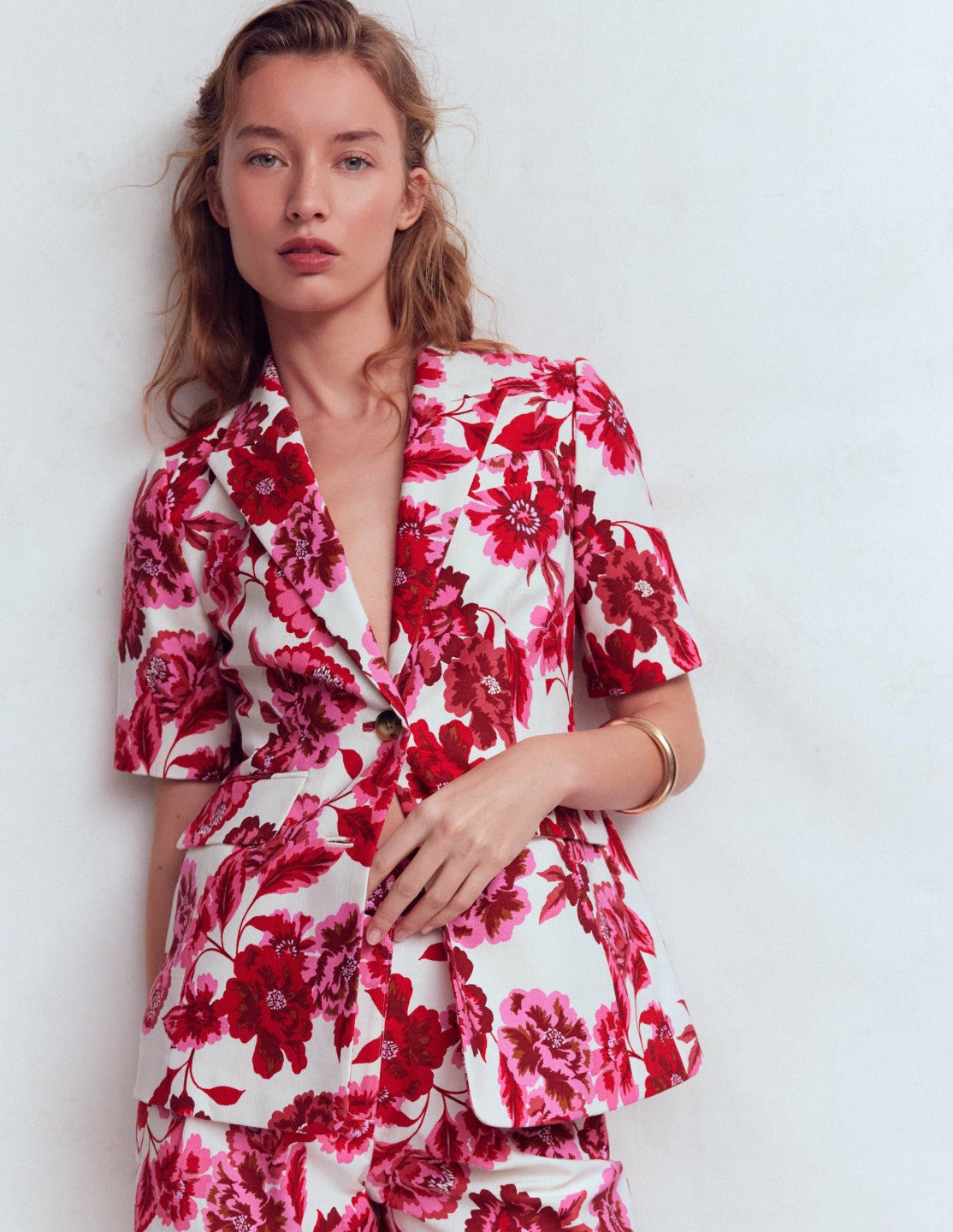 Boden Women Short Sleeve Cotton Blazer-Sangria Sunset, Floral Print