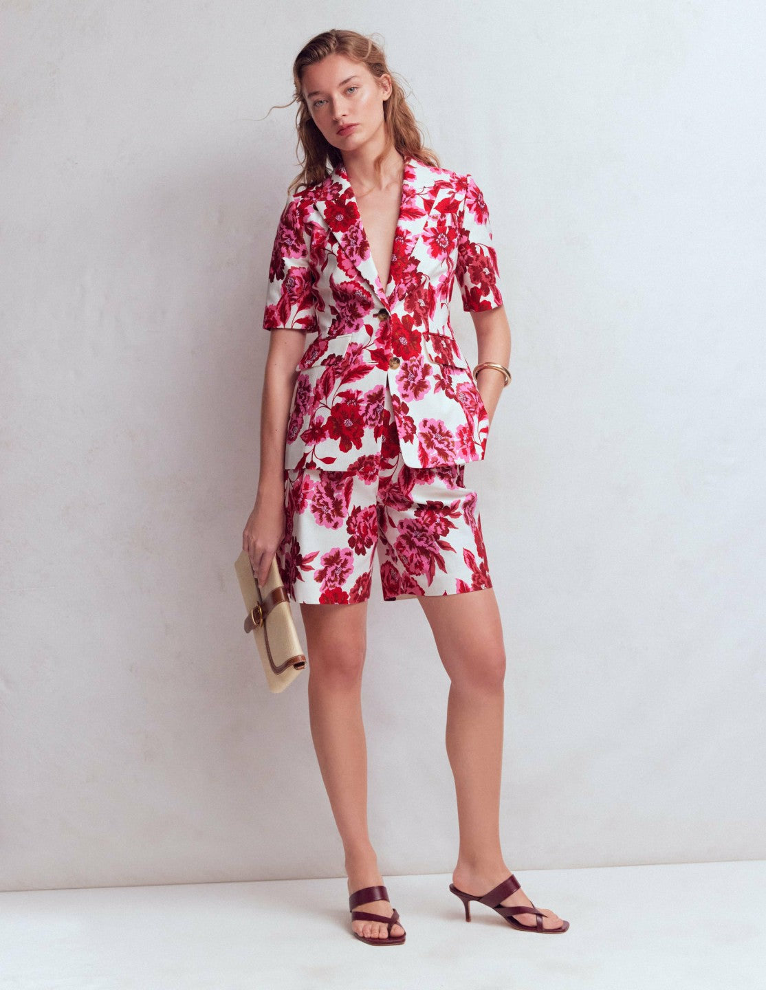 Boden Women Short Sleeve Cotton Blazer-Sangria Sunset, Floral Print