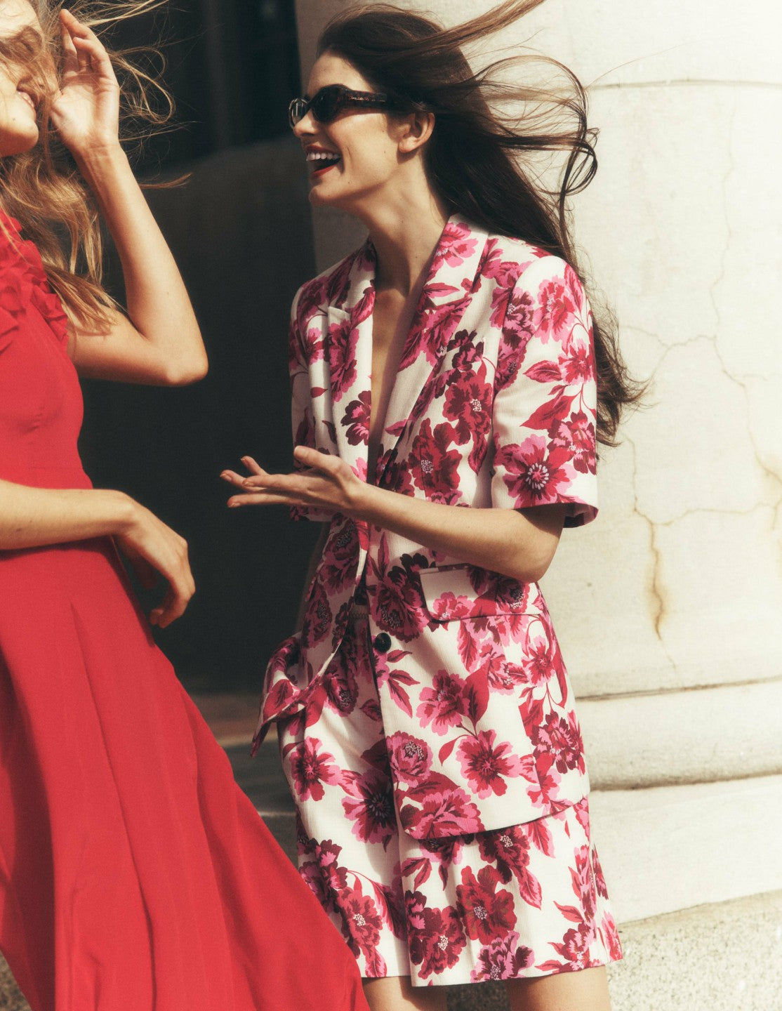 Boden Women Short Sleeve Cotton Blazer-Sangria Sunset, Floral Print