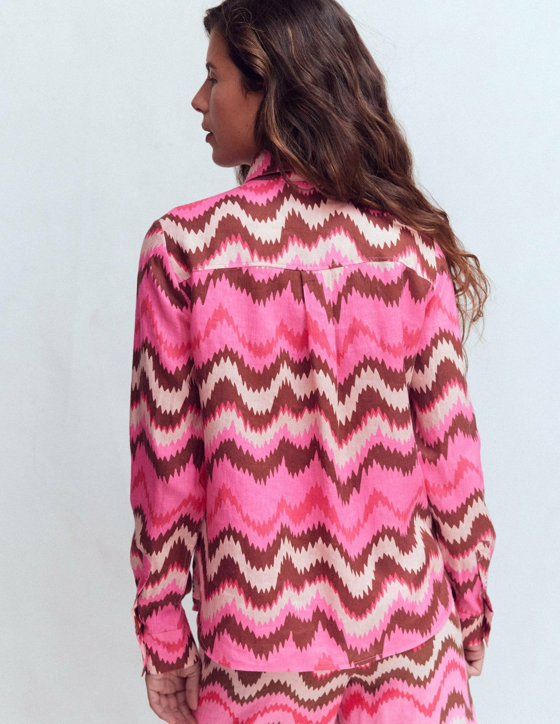 Boden Women Sienna Linen Shirt-Pink Punch, Zig Zag Wave