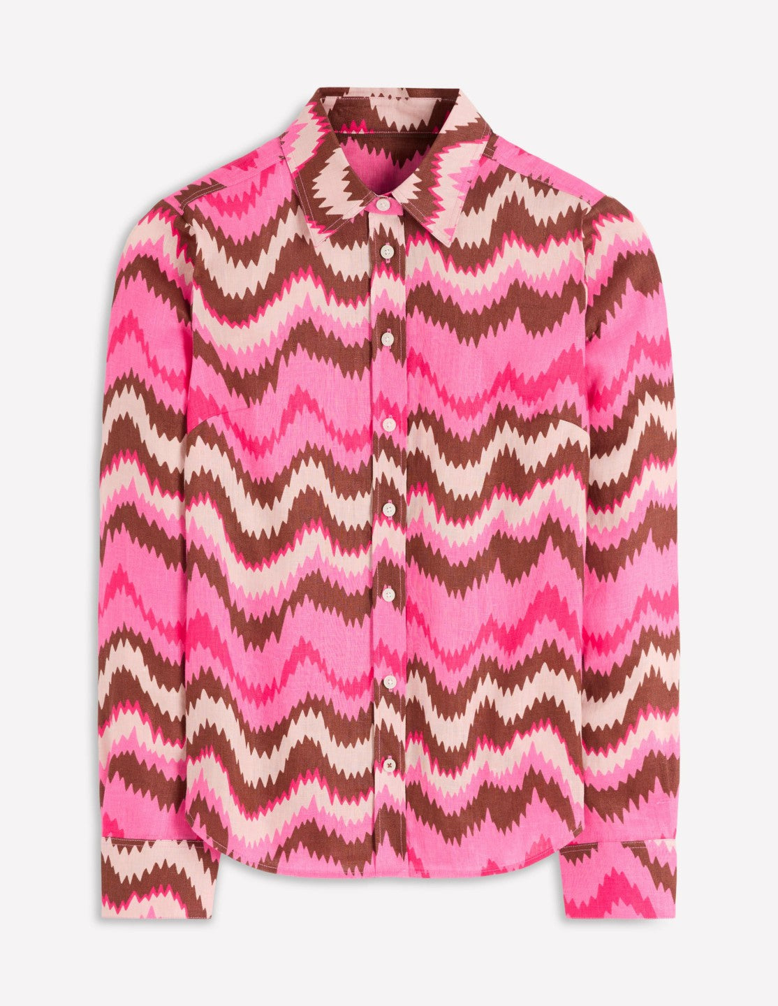 Boden Women Sienna Linen Shirt-Pink Punch, Zig Zag Wave