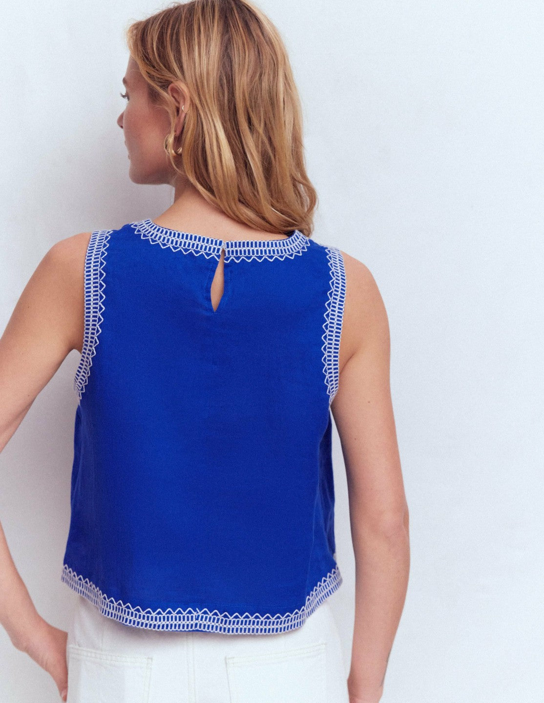 Boden Women Sofia Embroidered Linen Top-Bright Blue