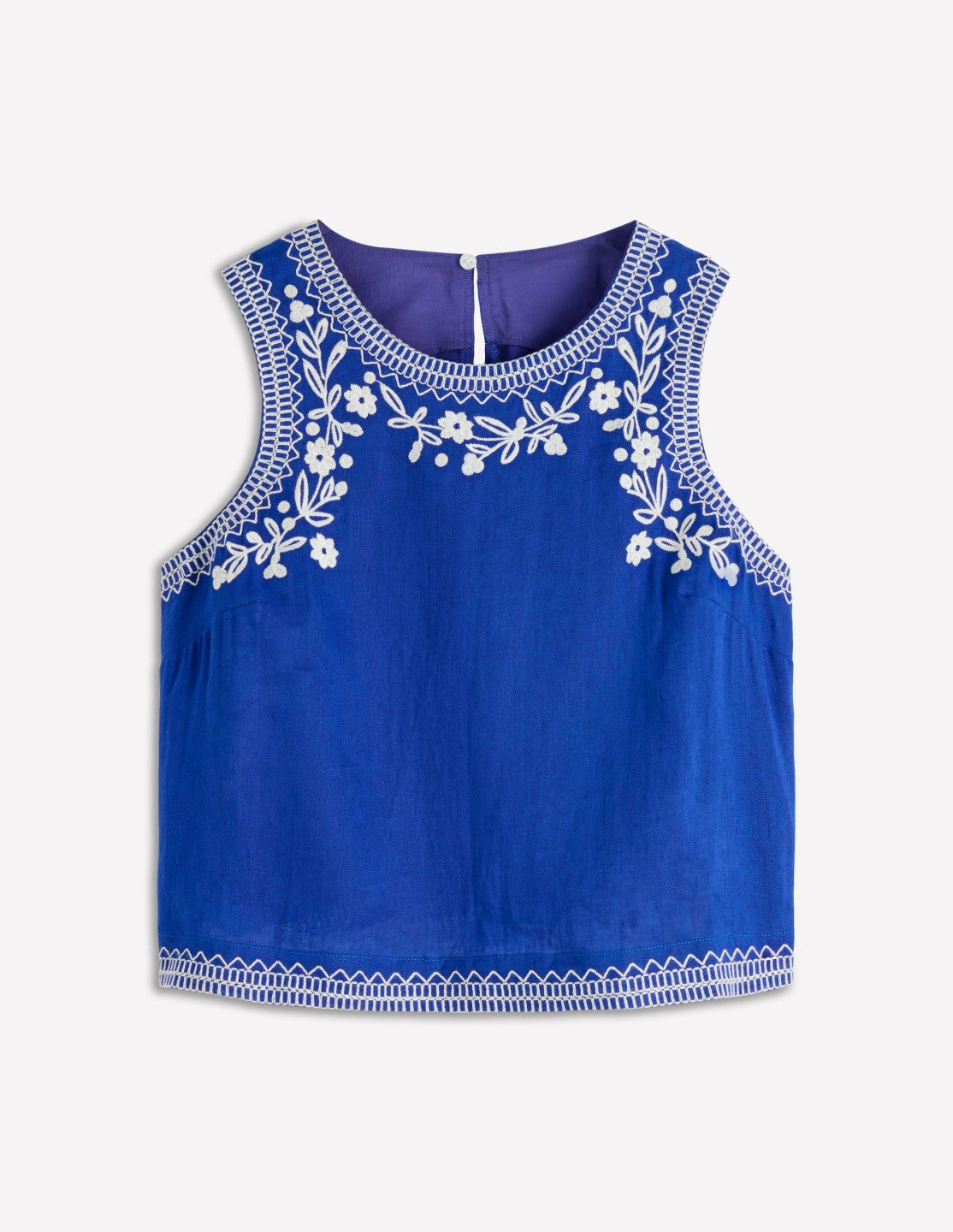 Boden Women Sofia Embroidered Linen Top-Bright Blue