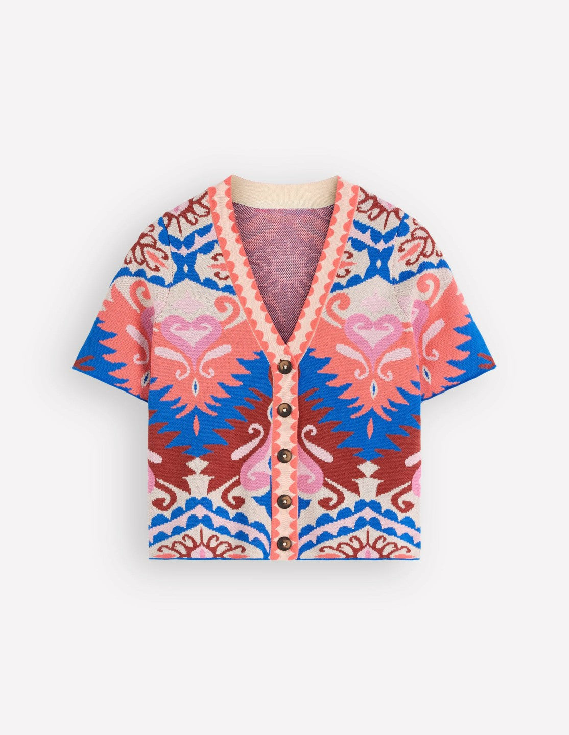 Boden Women Short Sleeve Jacquard Cardigan-Aztec