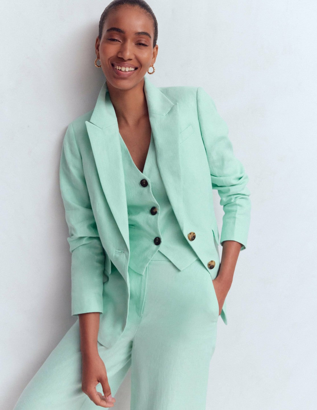 Boden Women Stamford Linen Blazer-Spearmint