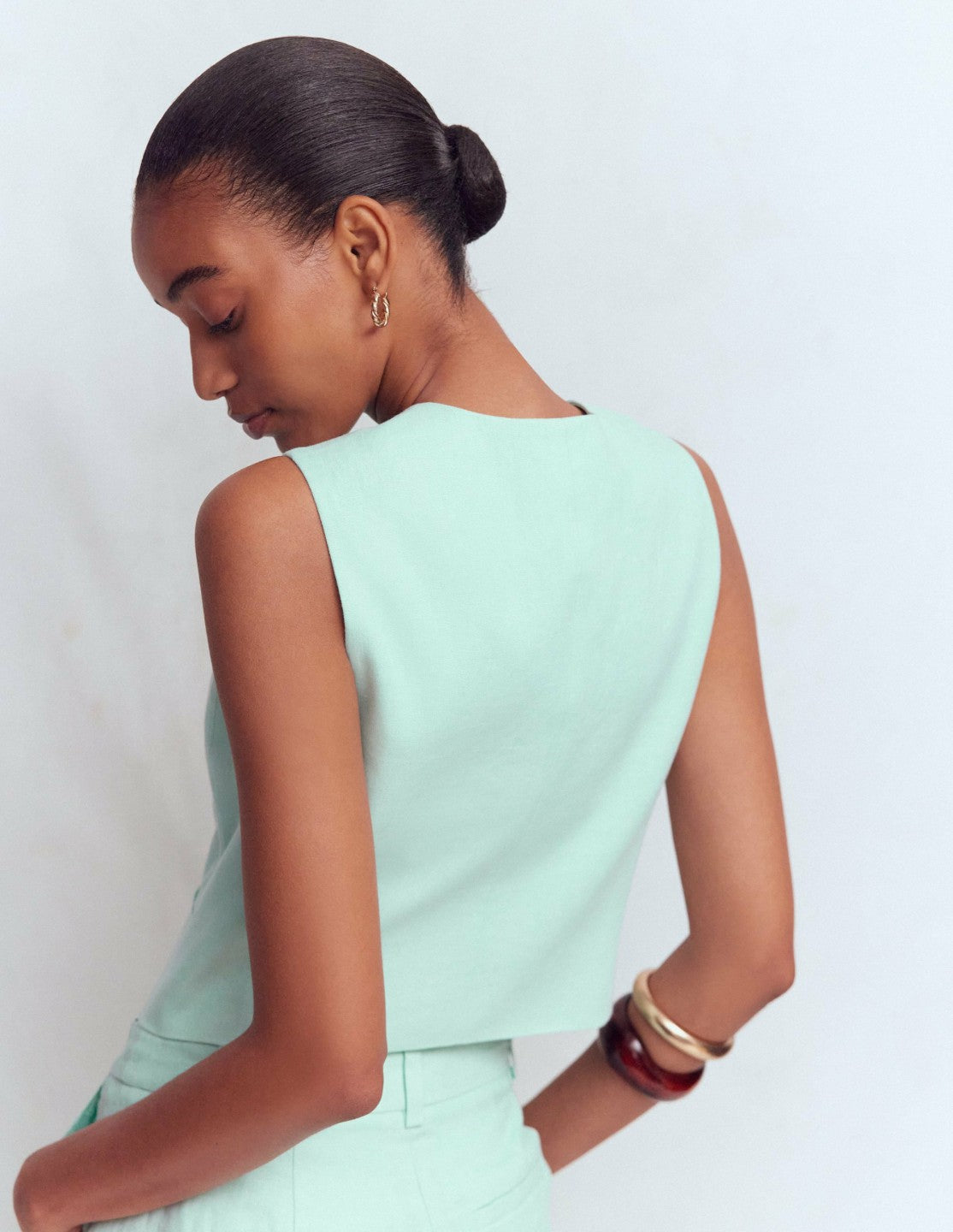 Boden Women V-neck Linen Waistcoat-Spearmint