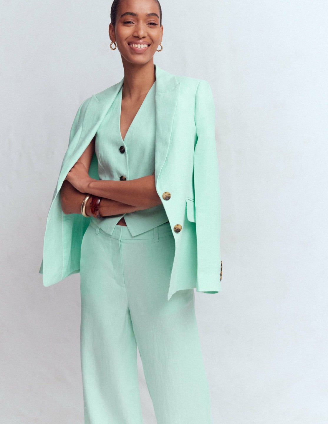 Boden Women V-neck Linen Waistcoat-Spearmint