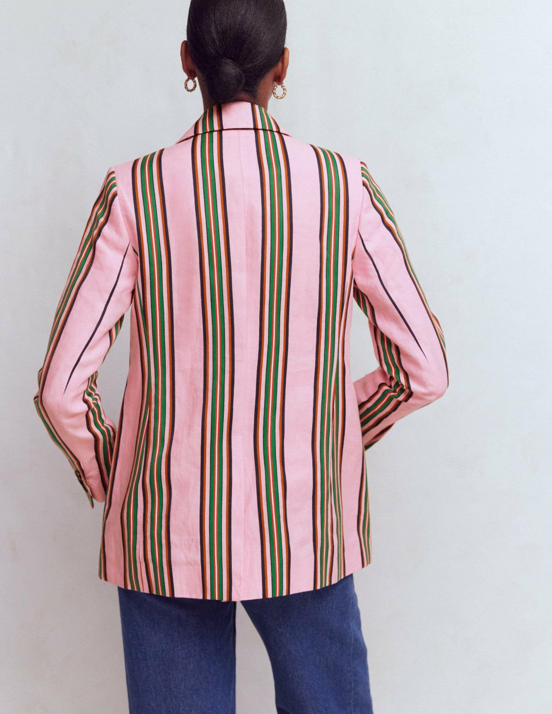 Boden Women Woodbridge Linen Blazer-Pink, Rich Emerald Stripe