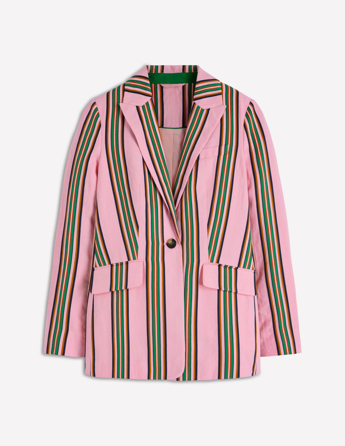 Boden Women Woodbridge Linen Blazer-Pink, Rich Emerald Stripe