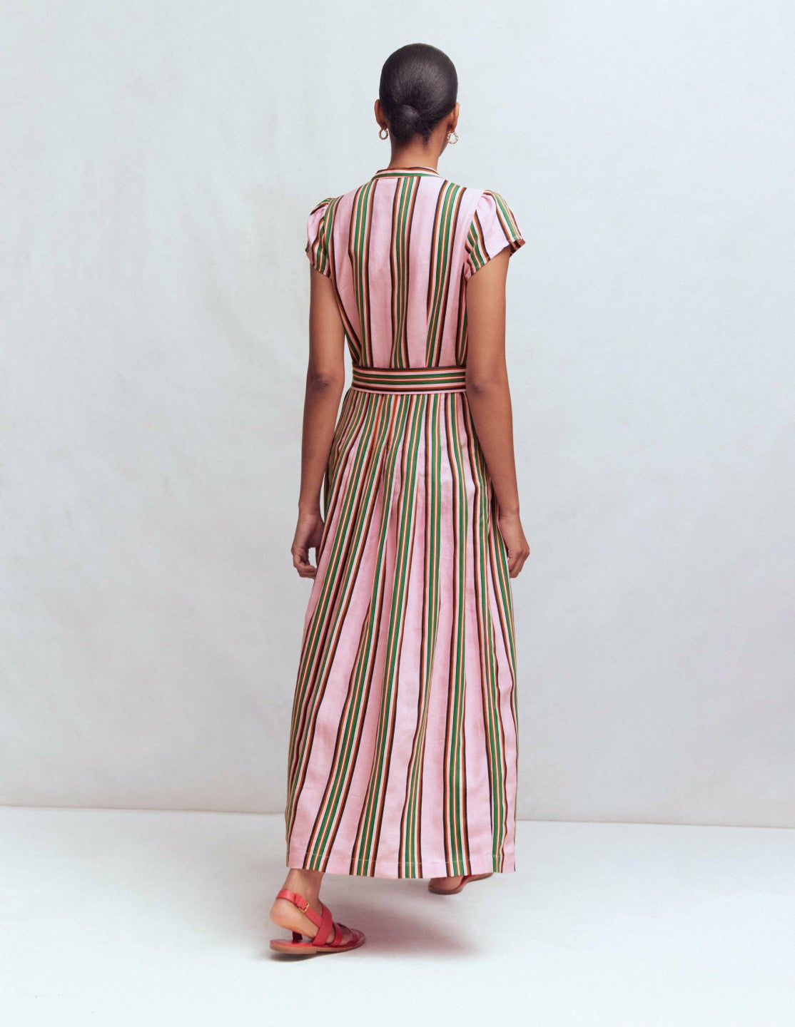 Boden Women|Dresses Arabella Linen Blend Dress-Pink, Rich Emerald Stripe