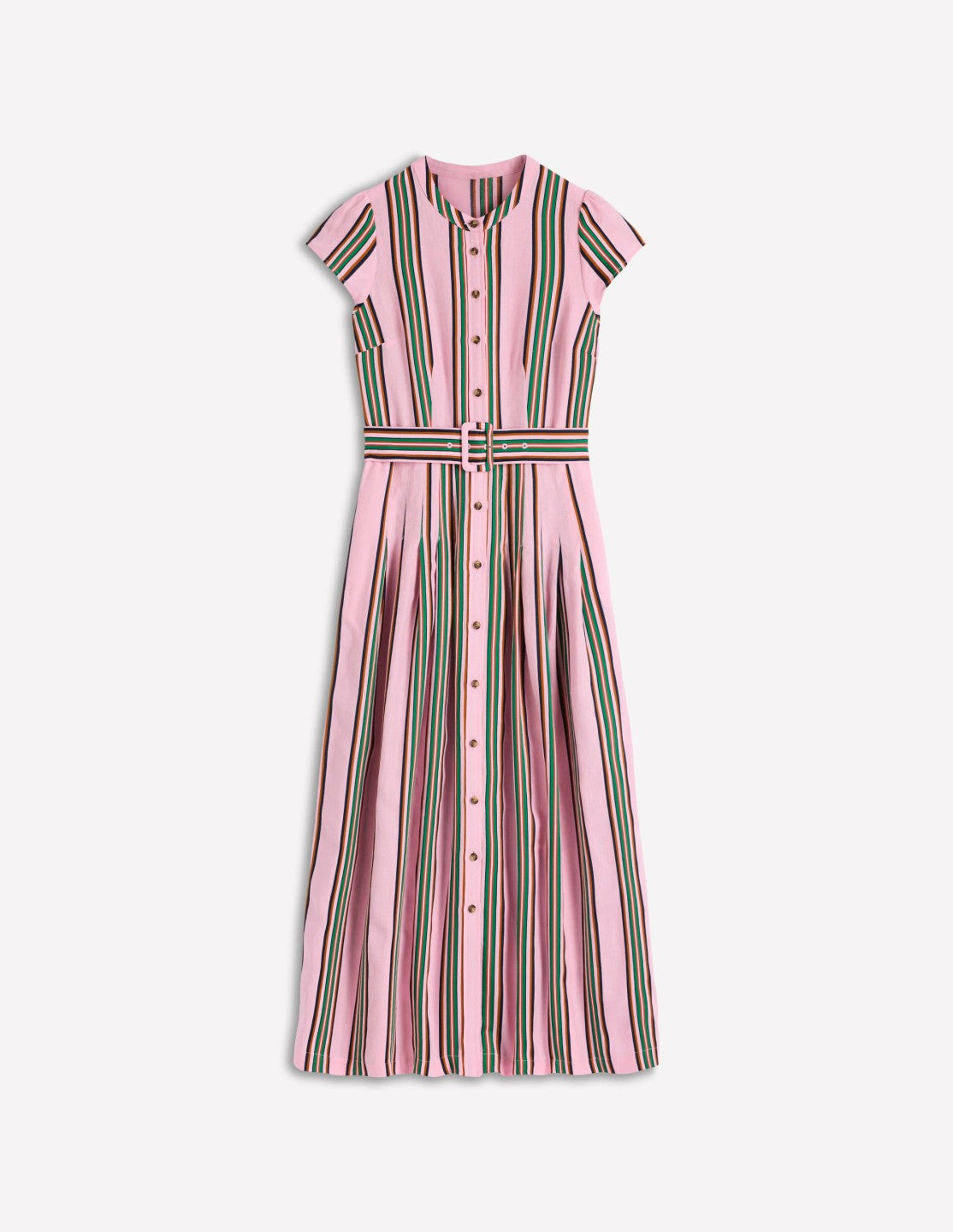 Boden Women|Dresses Arabella Linen Blend Dress-Pink, Rich Emerald Stripe