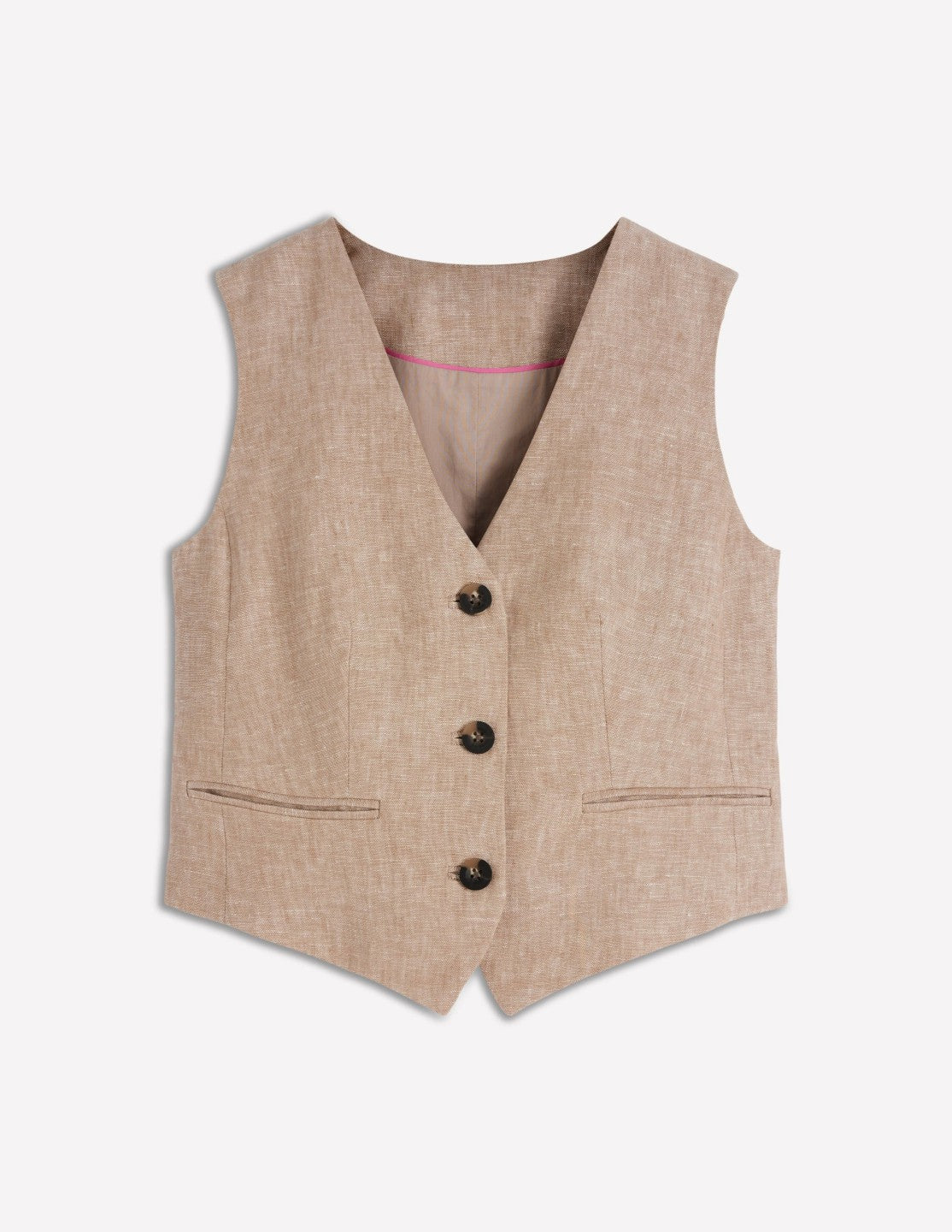 Boden Women V-neck Linen Waistcoat-Amphora, Chambray