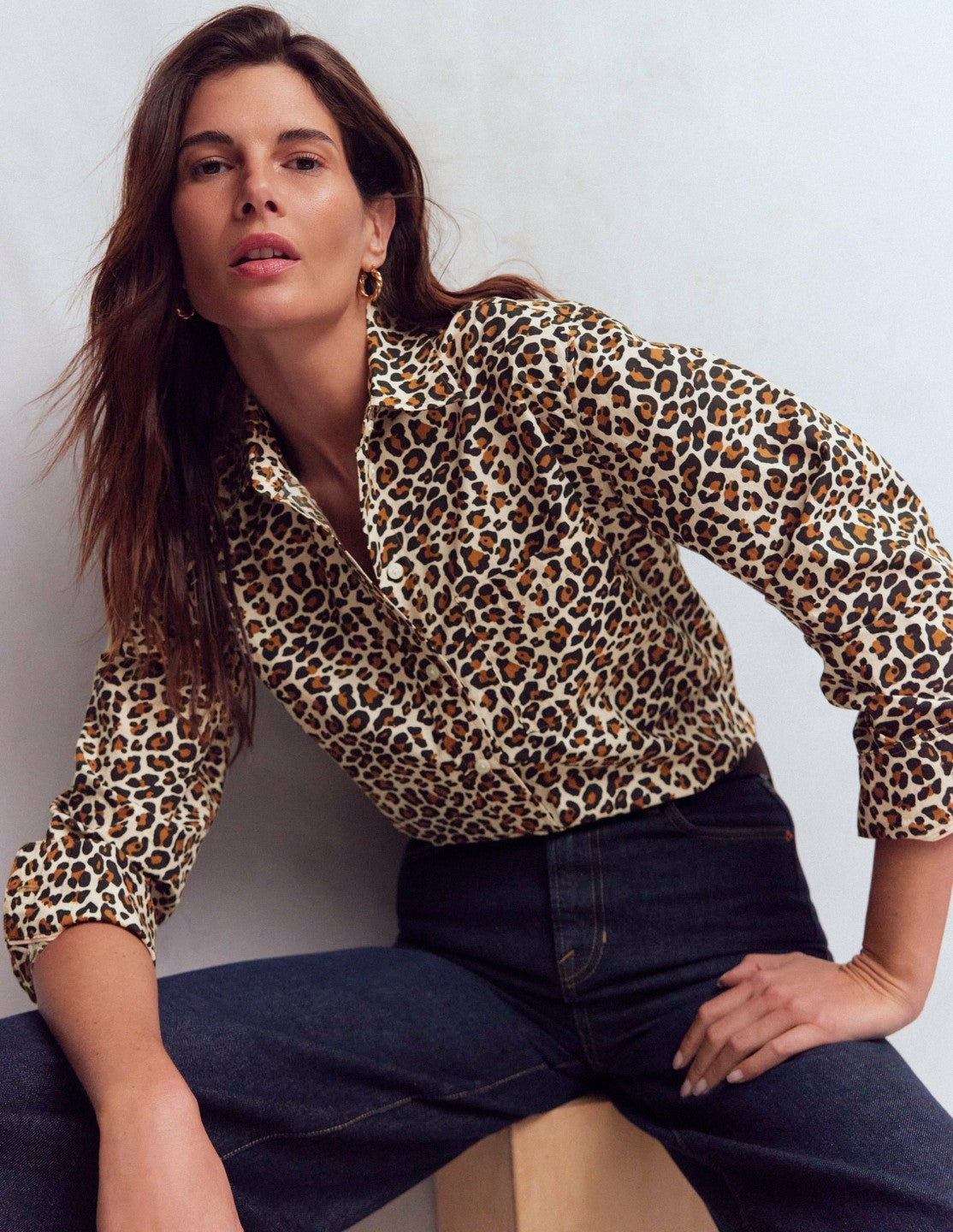 Boden Women Sadie Relaxed Cotton Shirt-Soft Cream, Leopard Flow