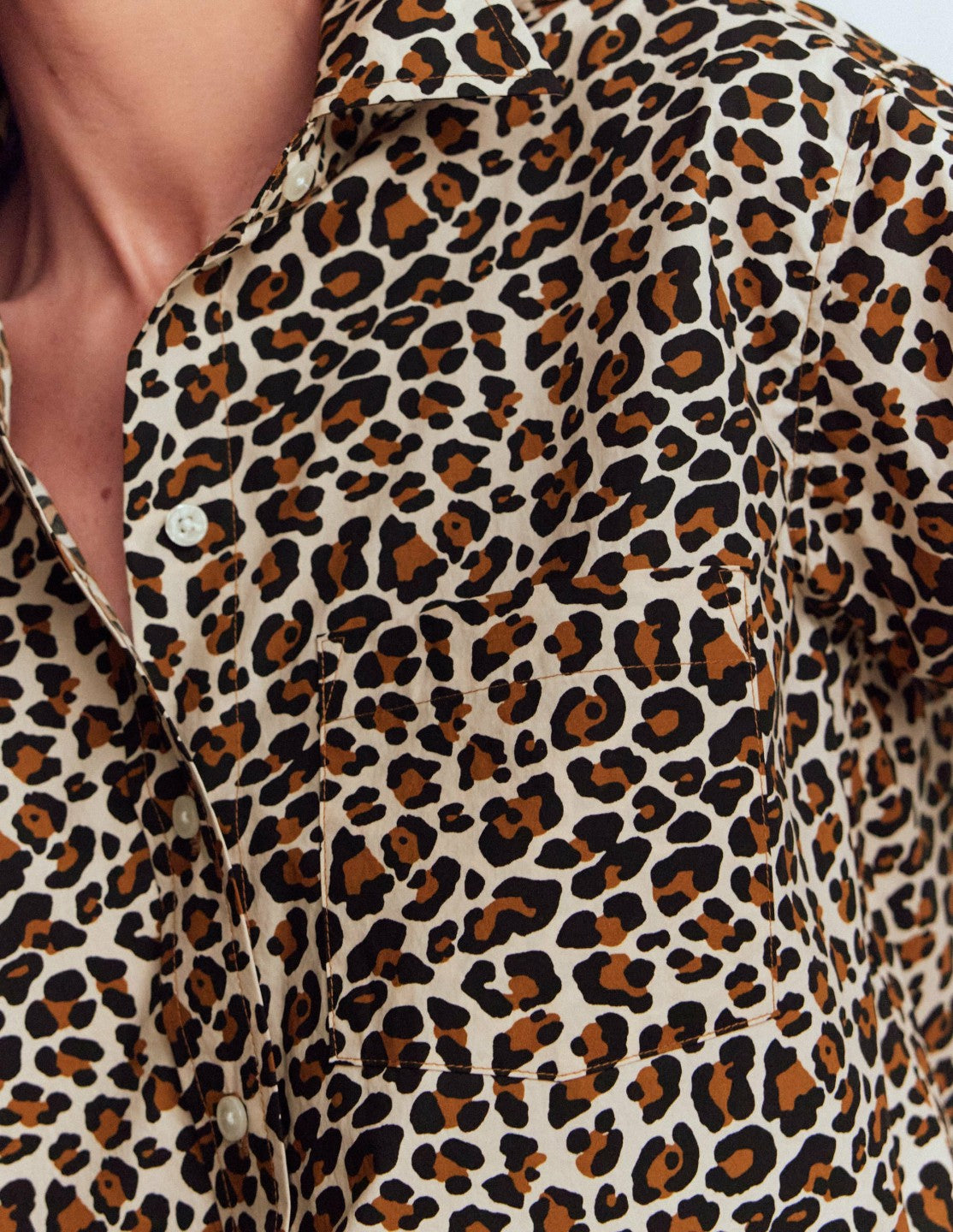 Boden Women Sadie Relaxed Cotton Shirt-Soft Cream, Leopard Flow
