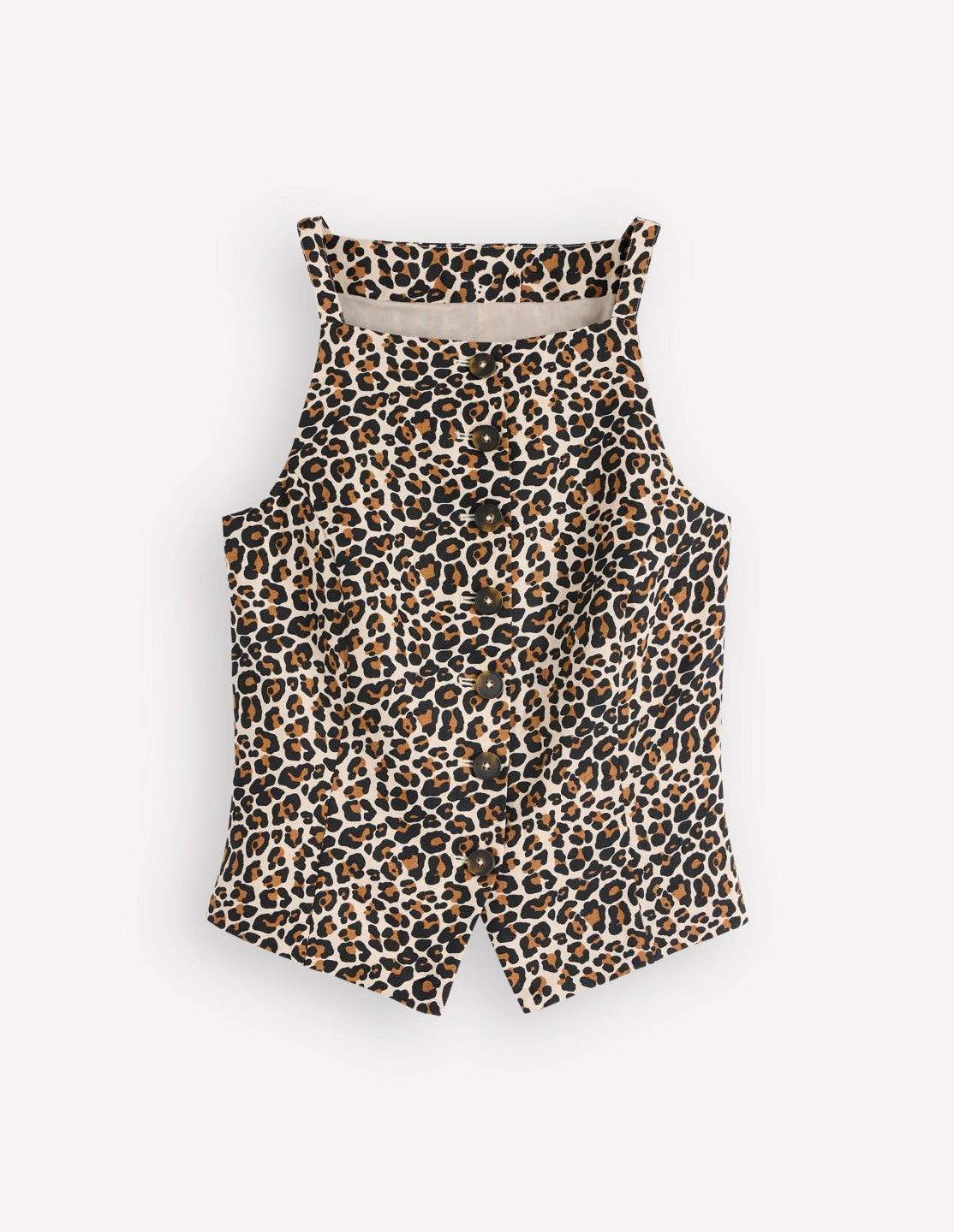 Boden Women Square Neck Linen Waistcoat-Leopard Print