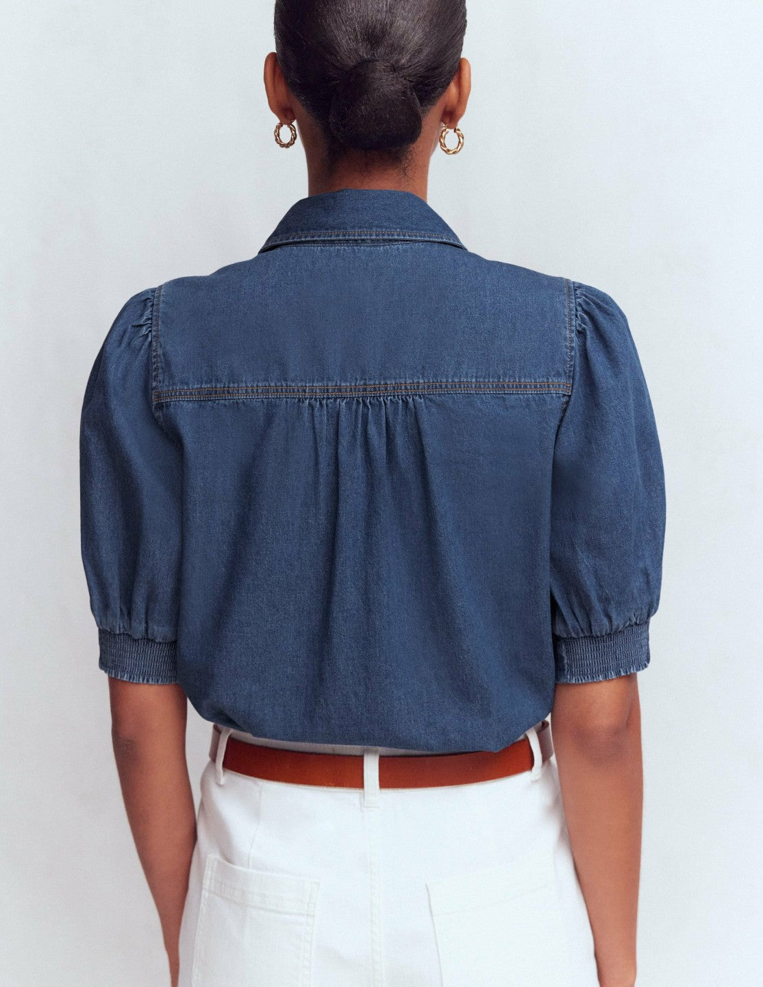 Boden Women Short Sleeve Denim Top-Light Vintage