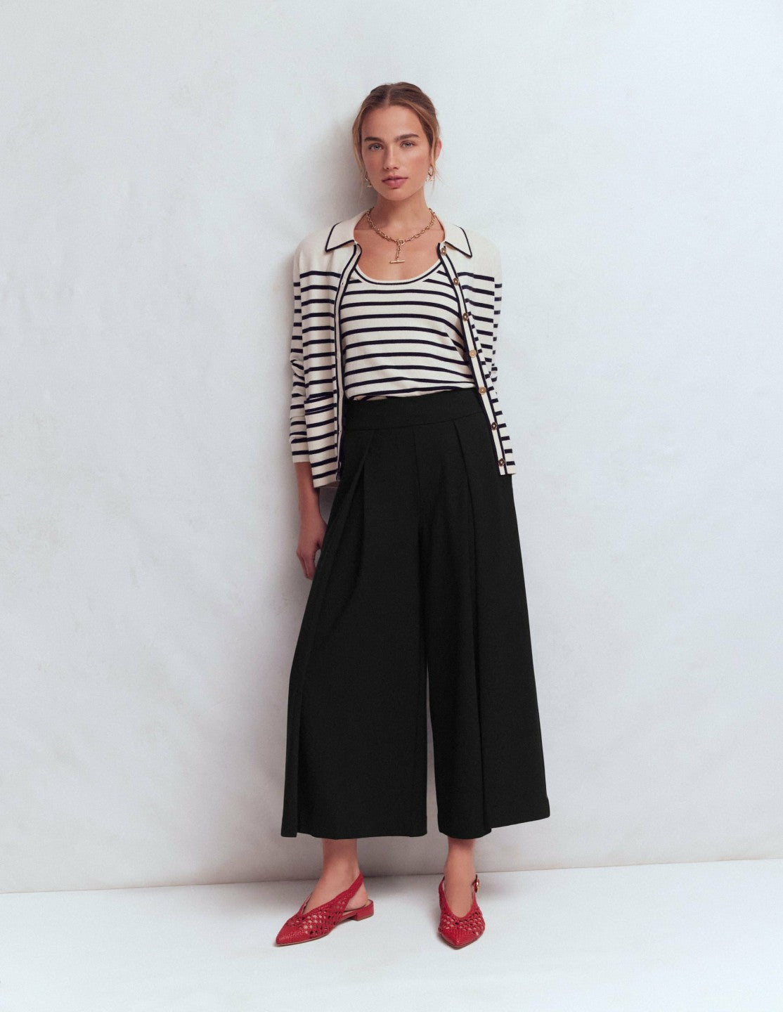 Boden Women Single Pleat Ponte Culotte-Black