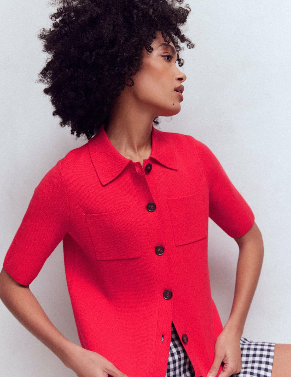 Boden Women Short Sleeve Knit Shirt-Bright Cherry